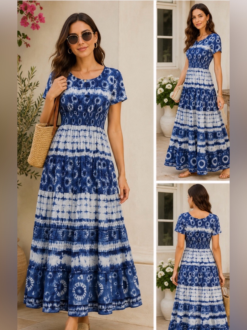 PHOOL Tie-Dye Blue Maxi Dress - Casual Women’s Summer Dress